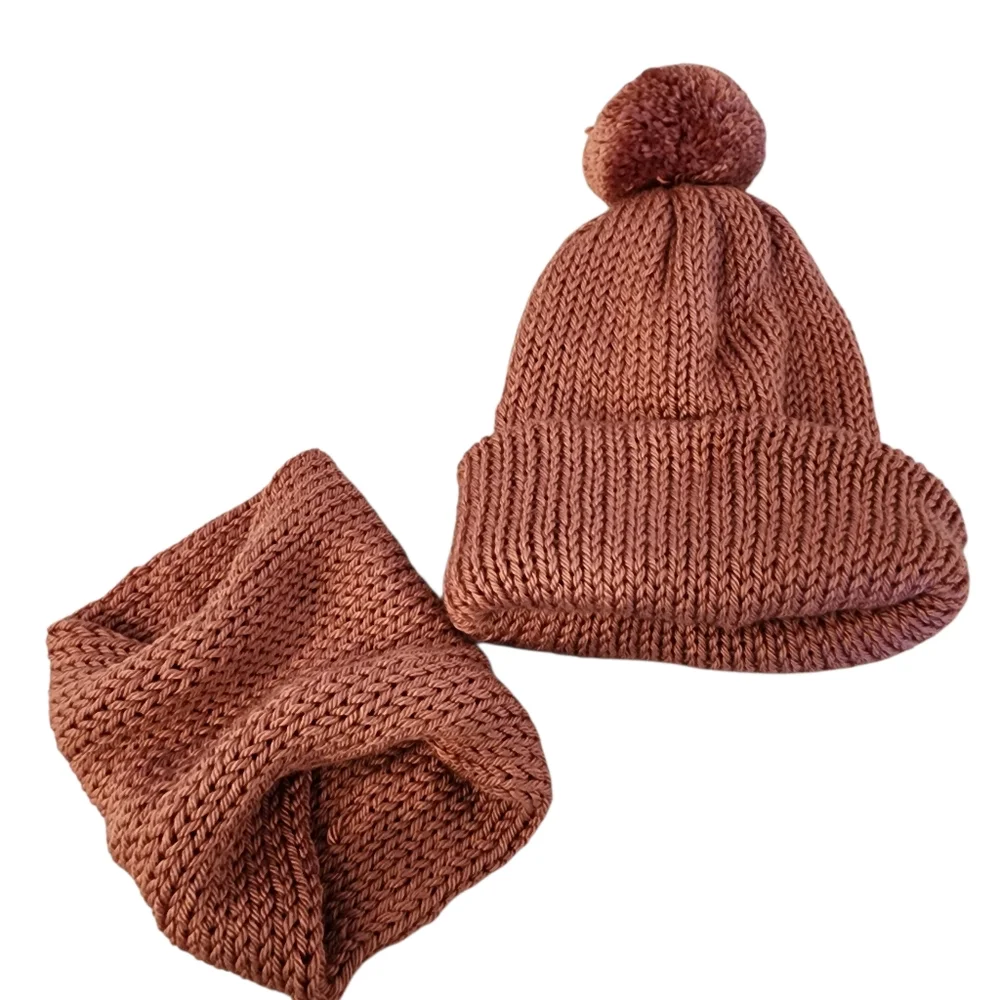 Knit Dog Scarf and Human Hat - Matching Set - Hand Knit Handmade - One Pom